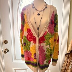 Vintage 100% cotton Marisa Christina oversized hand knitted Floral Cardigan